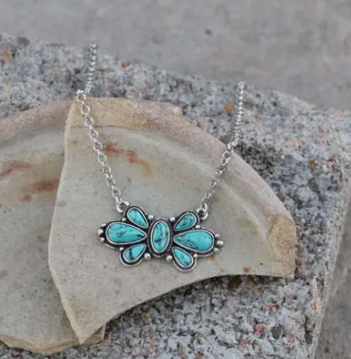 Flower Turquoise Concho Necklace