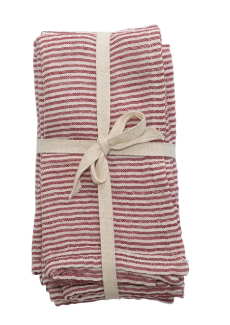 Red & Cream Cotton Napkins with Stripes, Set of 4