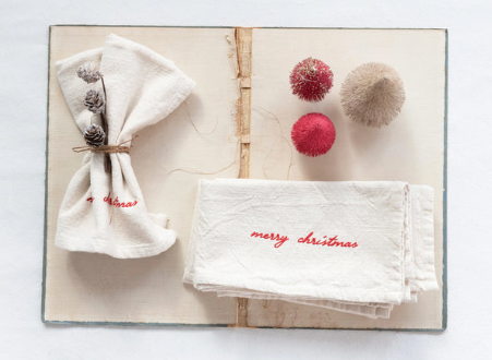 Cotton Napkins with Embroidery "Merry Christmas"