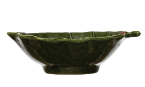 toneware Holly Leaf Bowl, Green and Red