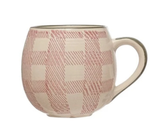 12 oz. Red Hand-Painted Stoneware Mug with Pattern