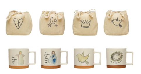 Mug w/ Christmas Saying & Image in Printed Drawstring Bag, 4 Styles