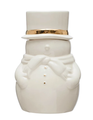 Snowman Cookie Jar w/ Gold Electroplating