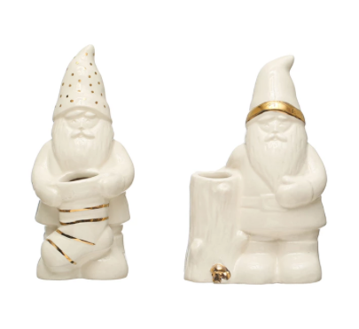 Gnome & Stocking/Log Vase w/ Gold Electroplating