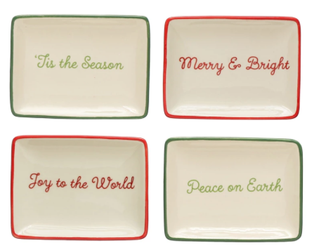 Dish w/ Holiday Words & Red/Green Rim