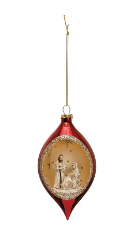 Glass Diorama Finial Ornament w/ Holy Family