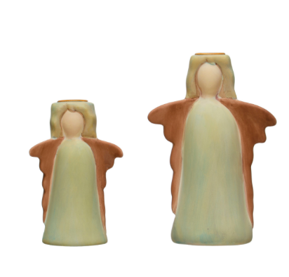 and-Painted Ceramic Angel Taper Holder, Multi Color