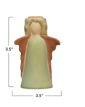 and-Painted Ceramic Angel Taper Holder, Multi Color