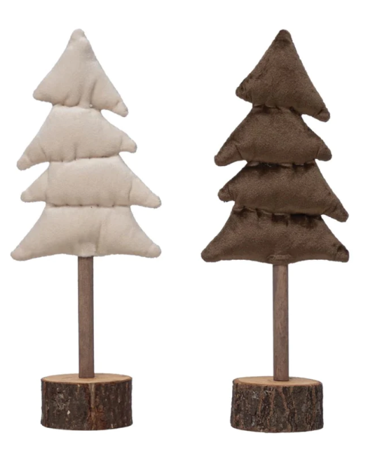 Cotton Velvet Tree with Wood Base, 2 Colors