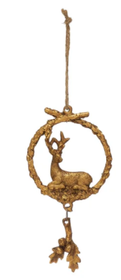Resin Wreath Ornament with Deer and Holly, Gold Finish, 3 Styles