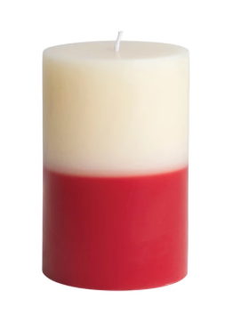Unscented Two-Tone Pillar Candle, Cream Color & Red