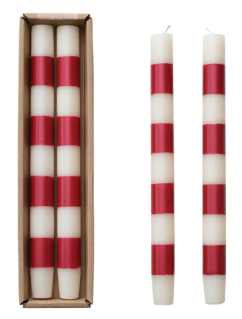 Taper Candles w/ Stripes in Box, Set of 2