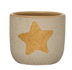 Planter w/ Gold Star, Cream Color Speckled