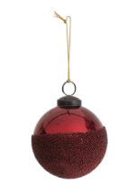 Glass Ball Ornament, Bead Dipped & Antique Red Finish