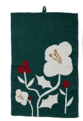 Linen Printed Tea Towel w/ Flowers/Greenery & Loop, Multi Color, 4 Styles