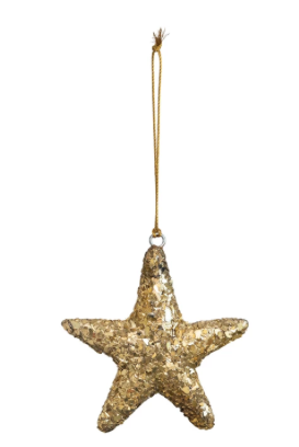 Glass Star Ornament w/ Mica Flakes, Gold Finish