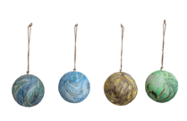 Paper Mache Marbled Ball Ornament, 4 Colors