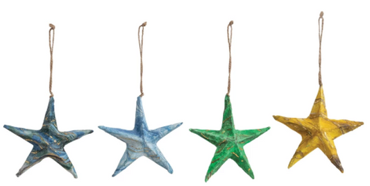 Paper Mache Marbled Star Ornament, 4 Colors