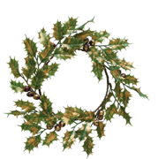Faux Holly Wreath w/ Berries, Green & Gold Finish