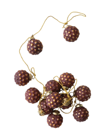 Glass Hobnail Ball Ornament Garland w/ Gold Cord