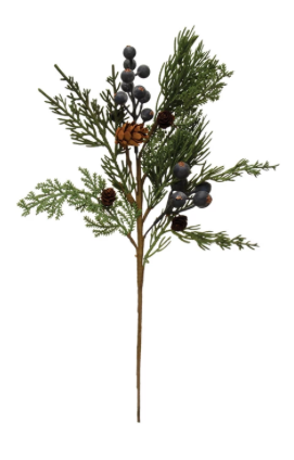 Faux Cypress Pick w/ Natural Pinecones & Berries