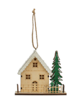 Wood Laser Cut House Ornament w/ Snow & LED Light, 2 Styles (Batteries Included)