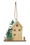 Wood Laser Cut House Ornament w/ Snow & LED Light, 2 Styles (Batteries Included)