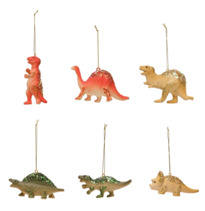 Dinosaur Ornament w/ Glitter, Multi Color, 6 Styles