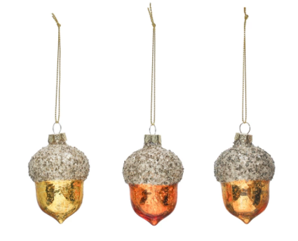 Acorn Ornament w/ Glitter, 3 Colors