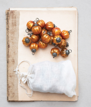 Glass Ornaments in Muslin Bag, Orange Color, Set of 36