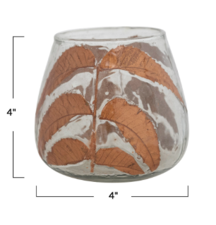 Votive Holder w/ Embedded Natural Neem Leaves, Copper Finish