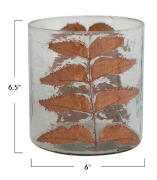 Votive Holder w/ Embedded Natural Neem Leaves, Copper Finish