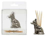 Fox Toothpick Holder w/ 6 Toothpicks, Pewter Finish, Set of 7