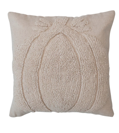 Slub Tufted Pillow w/ Pumpkin & Chambray Back, Cream Color