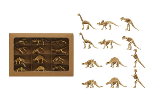 Dinosaur Skeletons, Antique Finish, Boxed Set of 12