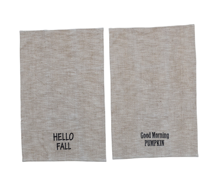 Linen Tea Towels w/ Embroidery "Hello Fall/Good Morning…", 2 Styles