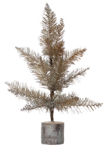 Tinsel Tree with Wood Slice Base