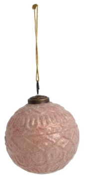Flocked Glass Ball Ornament, Peach Color, 2 Styles