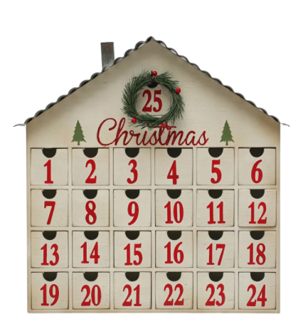 Advent Calendar w/ 25 Drawers "Christmas", White & Red