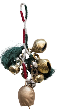 Metal Bells w/ Braided Fabric Hanger & Tassels, Gold & Silver Finish