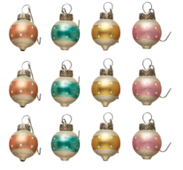 Glass Ball Ornaments w/ Stripe, Multi Color, Boxed Set of 12