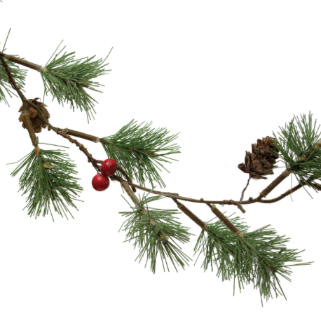 Faux Pine Needle & Natural Pinecone Garland w/ Red Berries