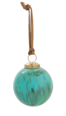 Round Hand-Marbled Glass Ball Ornament w/ Leather Hanger