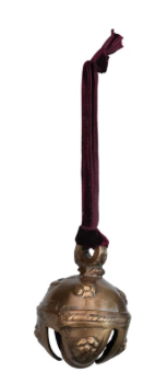 Ornament w/ Velvet Ribbon Hanger, Antique Brass Finish