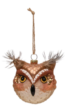 Owl Ornament w/ Glitter, Sequins & Feathers, 2 Styles