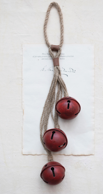 23"L Metal Bells on Rope Hanger, Distressed Red