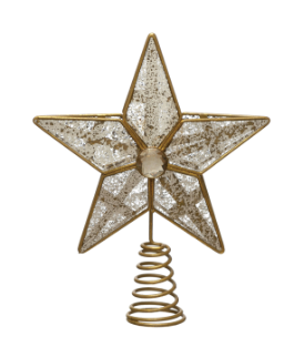 Metal and Antiqued Mirror Star Tree Topper, Distressed Gold Finish