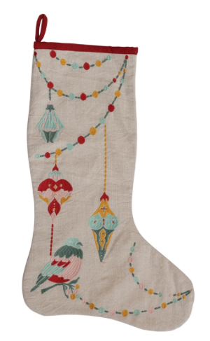 Cotton Printed Stocking w/ Embroidery, Multi Color
