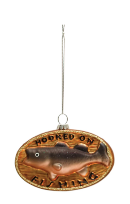 Fish Ornament w/ Glitter "Hooked on Fishing"