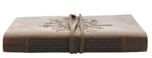 Leather Bound Journal with Handmade Paper, Embossed Tree and Tie
